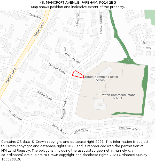 48, MANCROFT AVENUE, FAREHAM, PO14 2BG: Location map and indicative extent of plot