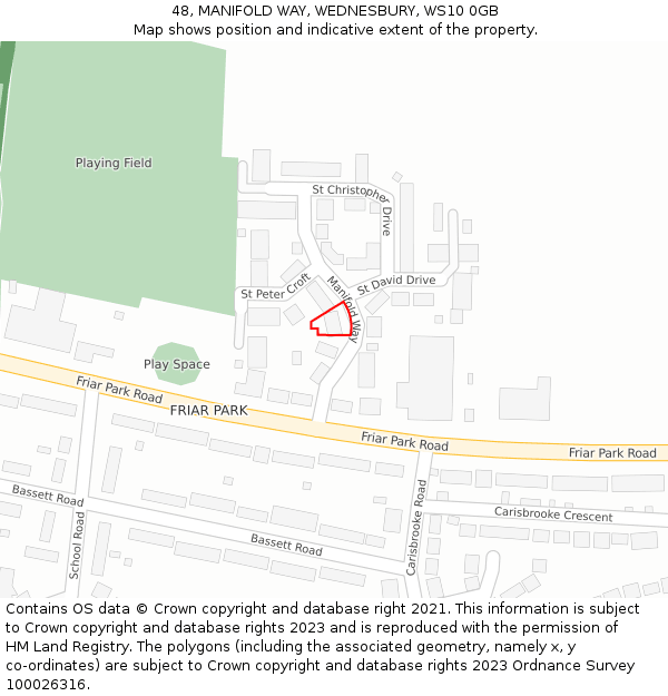 48, MANIFOLD WAY, WEDNESBURY, WS10 0GB: Location map and indicative extent of plot