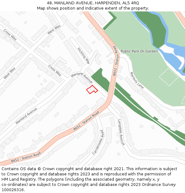 48, MANLAND AVENUE, HARPENDEN, AL5 4RQ: Location map and indicative extent of plot