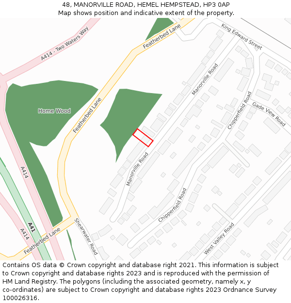 48, MANORVILLE ROAD, HEMEL HEMPSTEAD, HP3 0AP: Location map and indicative extent of plot