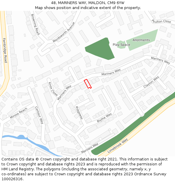 48, MARINERS WAY, MALDON, CM9 6YW: Location map and indicative extent of plot