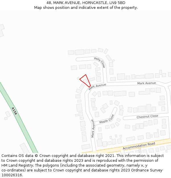 48, MARK AVENUE, HORNCASTLE, LN9 5BD: Location map and indicative extent of plot