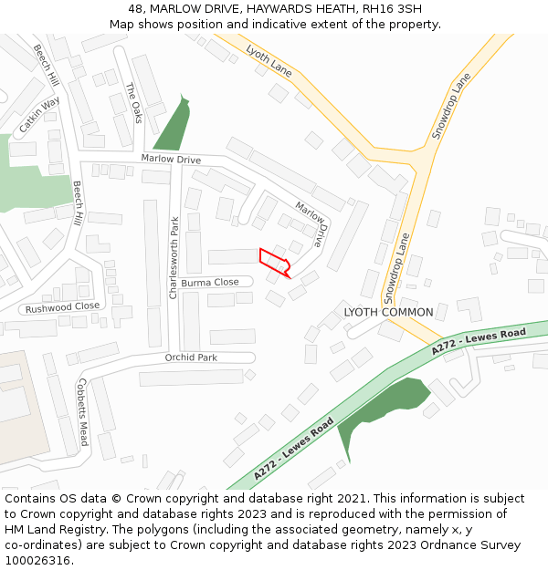 48, MARLOW DRIVE, HAYWARDS HEATH, RH16 3SH: Location map and indicative extent of plot