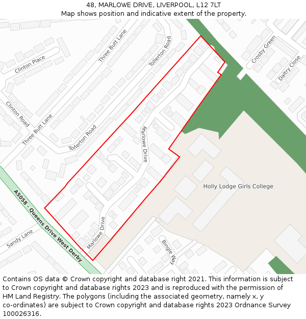 48, MARLOWE DRIVE, LIVERPOOL, L12 7LT: Location map and indicative extent of plot