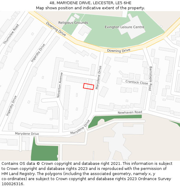48, MARYDENE DRIVE, LEICESTER, LE5 6HE: Location map and indicative extent of plot
