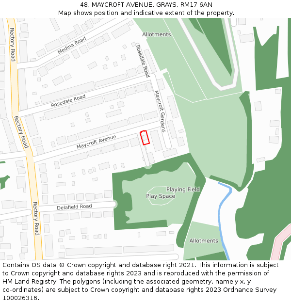 48, MAYCROFT AVENUE, GRAYS, RM17 6AN: Location map and indicative extent of plot