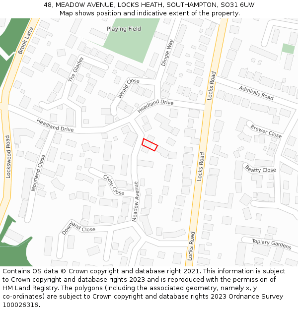 48, MEADOW AVENUE, LOCKS HEATH, SOUTHAMPTON, SO31 6UW: Location map and indicative extent of plot