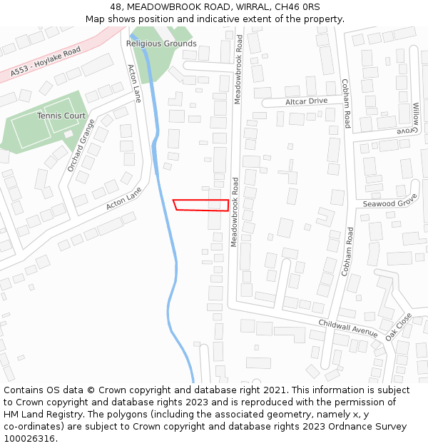 48, MEADOWBROOK ROAD, WIRRAL, CH46 0RS: Location map and indicative extent of plot