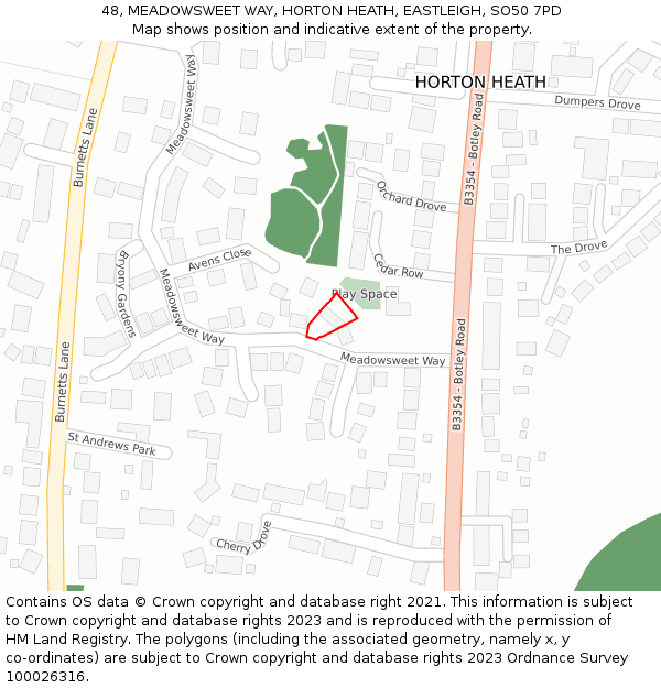 48, MEADOWSWEET WAY, HORTON HEATH, EASTLEIGH, SO50 7PD: Location map and indicative extent of plot
