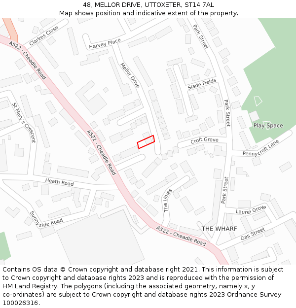 48, MELLOR DRIVE, UTTOXETER, ST14 7AL: Location map and indicative extent of plot