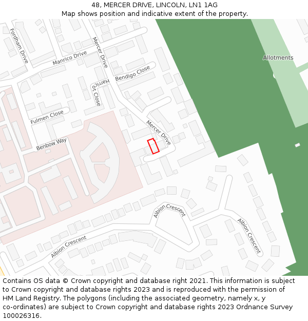48, MERCER DRIVE, LINCOLN, LN1 1AG: Location map and indicative extent of plot