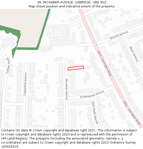 48, MICAWBER AVENUE, UXBRIDGE, UB8 3NZ: Location map and indicative extent of plot