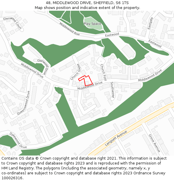 48, MIDDLEWOOD DRIVE, SHEFFIELD, S6 1TS: Location map and indicative extent of plot