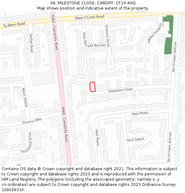 48, MILESTONE CLOSE, CARDIFF, CF14 4NQ: Location map and indicative extent of plot