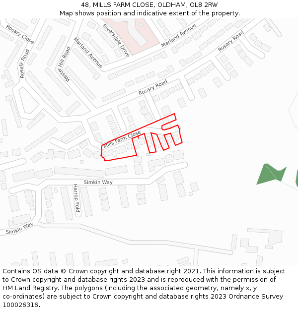 48, MILLS FARM CLOSE, OLDHAM, OL8 2RW: Location map and indicative extent of plot