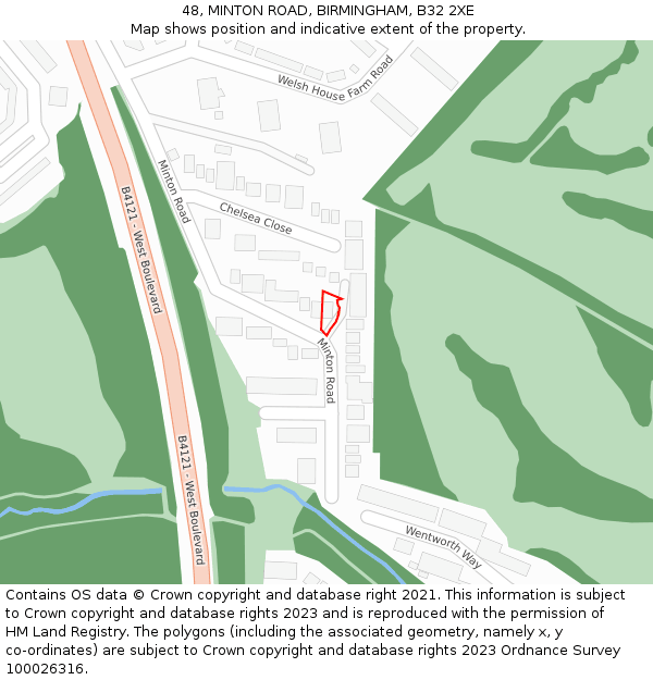 48, MINTON ROAD, BIRMINGHAM, B32 2XE: Location map and indicative extent of plot