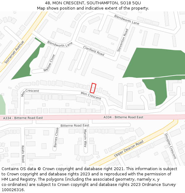 48, MON CRESCENT, SOUTHAMPTON, SO18 5QU: Location map and indicative extent of plot