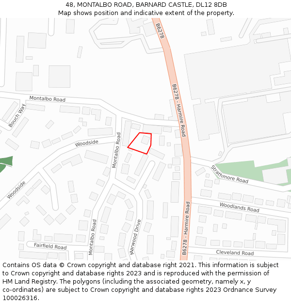 48, MONTALBO ROAD, BARNARD CASTLE, DL12 8DB: Location map and indicative extent of plot