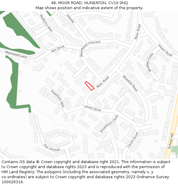 48, MOOR ROAD, NUNEATON, CV10 0NQ: Location map and indicative extent of plot