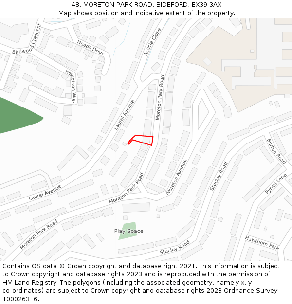 48, MORETON PARK ROAD, BIDEFORD, EX39 3AX: Location map and indicative extent of plot