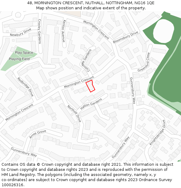 48, MORNINGTON CRESCENT, NUTHALL, NOTTINGHAM, NG16 1QE: Location map and indicative extent of plot