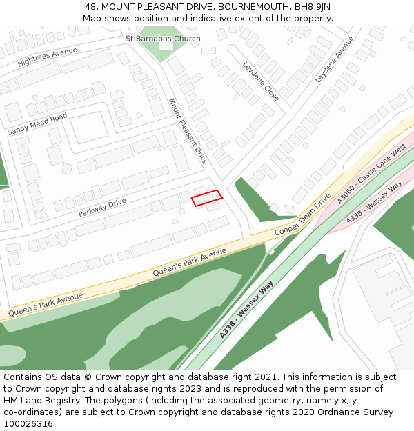 48, MOUNT PLEASANT DRIVE, BOURNEMOUTH, BH8 9JN: Location map and indicative extent of plot