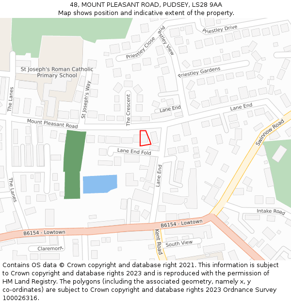 48, MOUNT PLEASANT ROAD, PUDSEY, LS28 9AA: Location map and indicative extent of plot