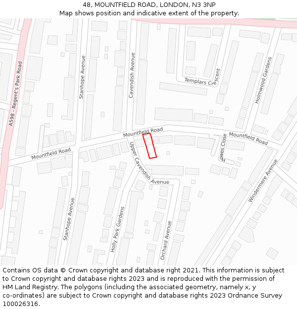 48, MOUNTFIELD ROAD, LONDON, N3 3NP: Location map and indicative extent of plot