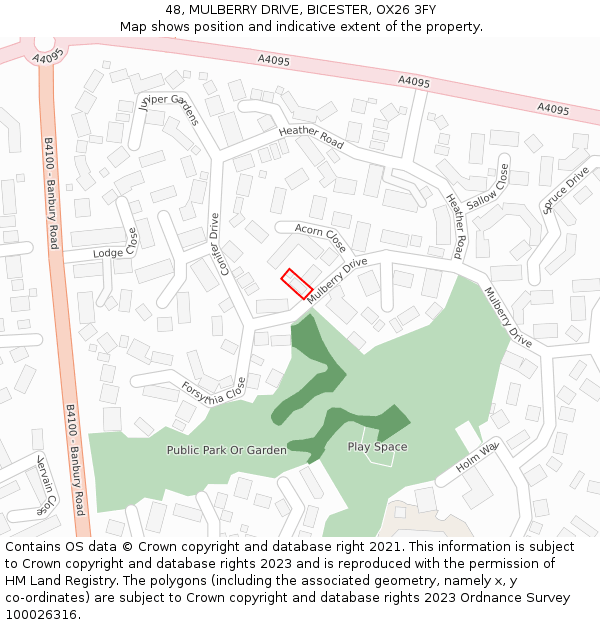 48, MULBERRY DRIVE, BICESTER, OX26 3FY: Location map and indicative extent of plot