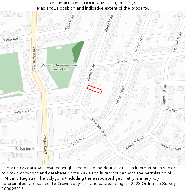 48, NAMU ROAD, BOURNEMOUTH, BH9 2QX: Location map and indicative extent of plot
