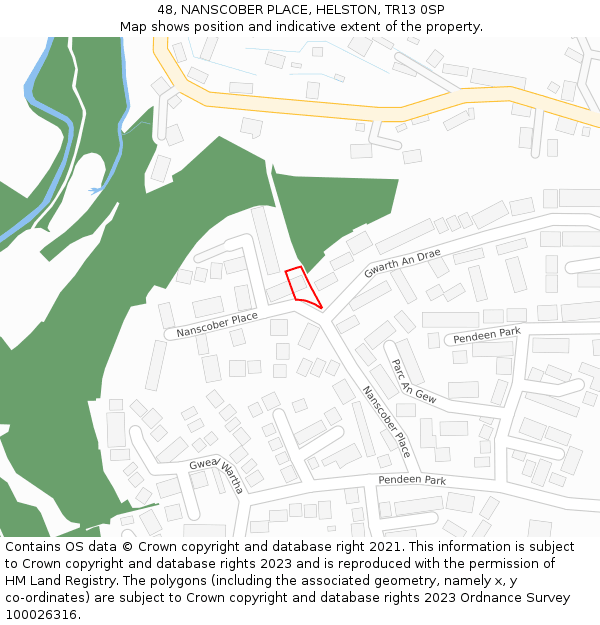 48, NANSCOBER PLACE, HELSTON, TR13 0SP: Location map and indicative extent of plot