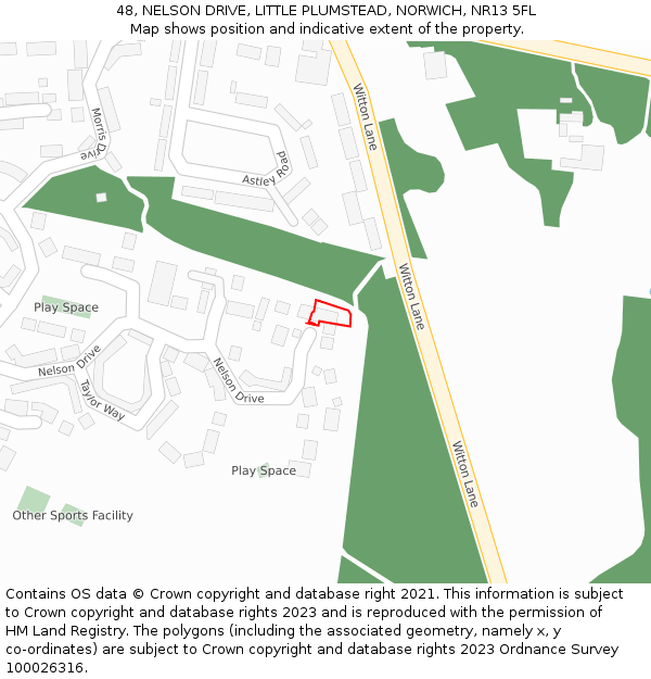 48, NELSON DRIVE, LITTLE PLUMSTEAD, NORWICH, NR13 5FL: Location map and indicative extent of plot