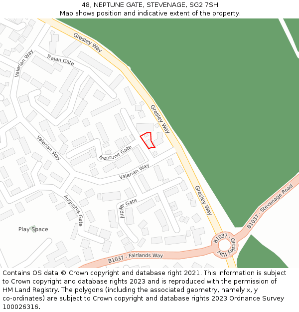 48, NEPTUNE GATE, STEVENAGE, SG2 7SH: Location map and indicative extent of plot