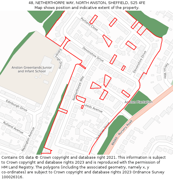 48, NETHERTHORPE WAY, NORTH ANSTON, SHEFFIELD, S25 4FE: Location map and indicative extent of plot
