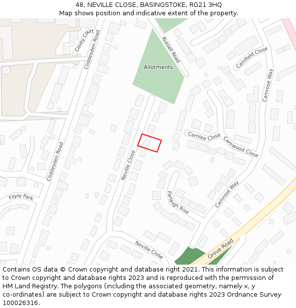 48, NEVILLE CLOSE, BASINGSTOKE, RG21 3HQ: Location map and indicative extent of plot