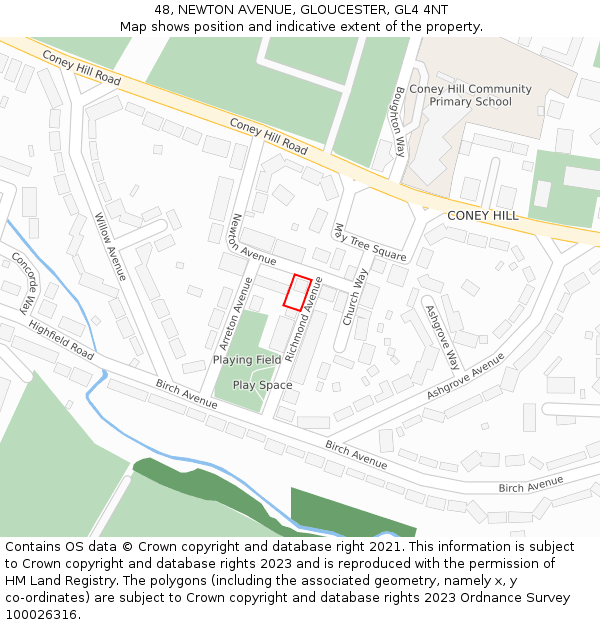 48, NEWTON AVENUE, GLOUCESTER, GL4 4NT: Location map and indicative extent of plot