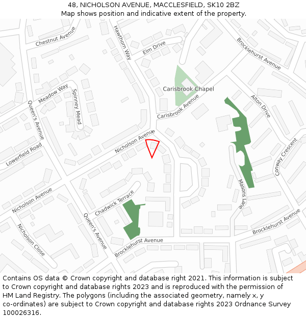 48, NICHOLSON AVENUE, MACCLESFIELD, SK10 2BZ: Location map and indicative extent of plot