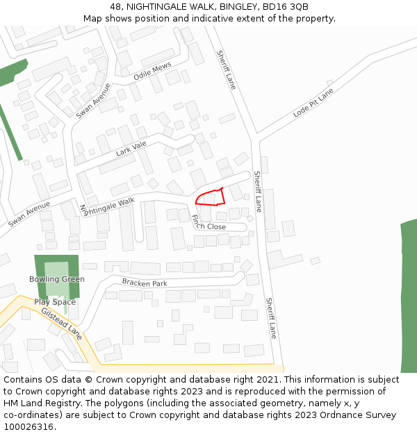 48, NIGHTINGALE WALK, BINGLEY, BD16 3QB: Location map and indicative extent of plot