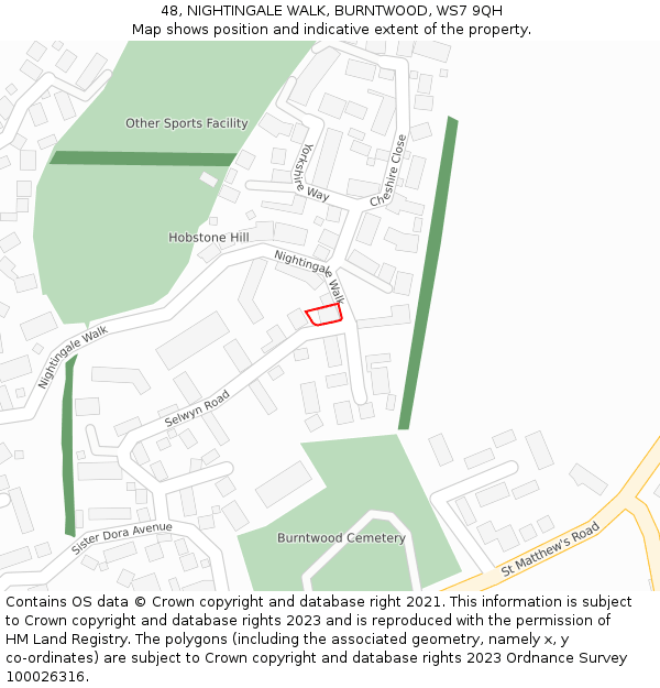 48, NIGHTINGALE WALK, BURNTWOOD, WS7 9QH: Location map and indicative extent of plot