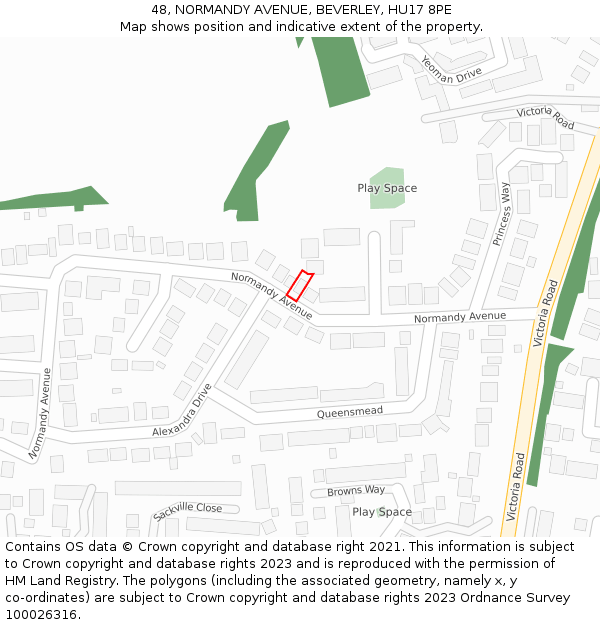 48, NORMANDY AVENUE, BEVERLEY, HU17 8PE: Location map and indicative extent of plot