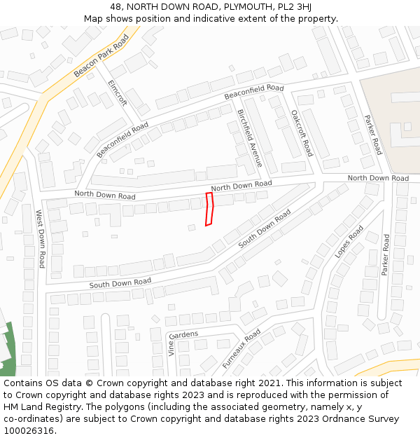 48, NORTH DOWN ROAD, PLYMOUTH, PL2 3HJ: Location map and indicative extent of plot