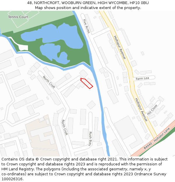 48, NORTHCROFT, WOOBURN GREEN, HIGH WYCOMBE, HP10 0BU: Location map and indicative extent of plot