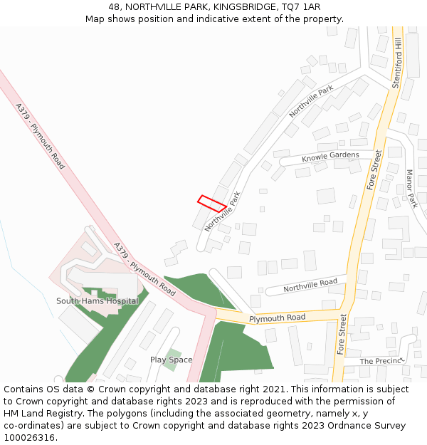 48, NORTHVILLE PARK, KINGSBRIDGE, TQ7 1AR: Location map and indicative extent of plot