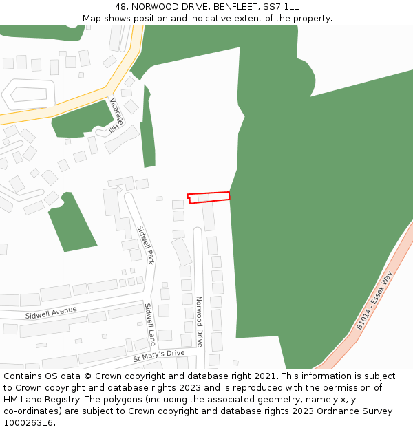 48, NORWOOD DRIVE, BENFLEET, SS7 1LL: Location map and indicative extent of plot