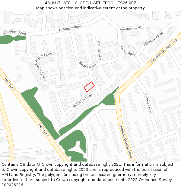 48, NUTHATCH CLOSE, HARTLEPOOL, TS26 0RZ: Location map and indicative extent of plot