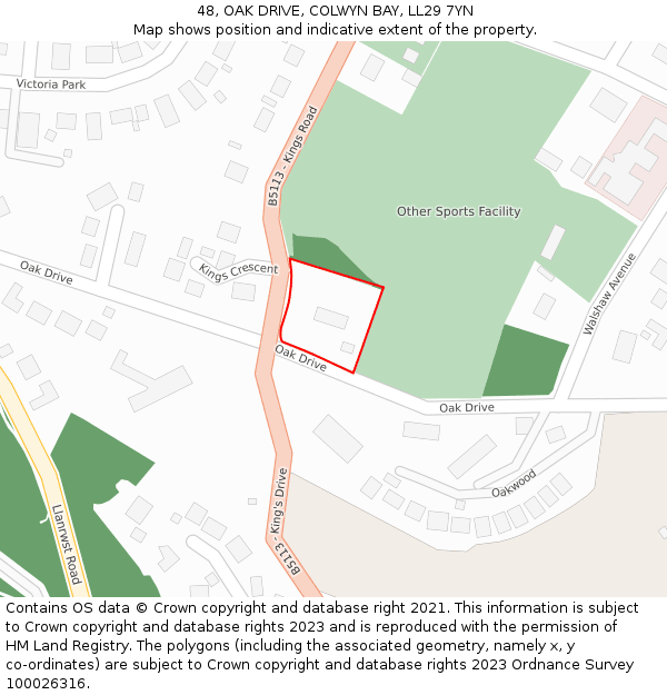 48, OAK DRIVE, COLWYN BAY, LL29 7YN: Location map and indicative extent of plot