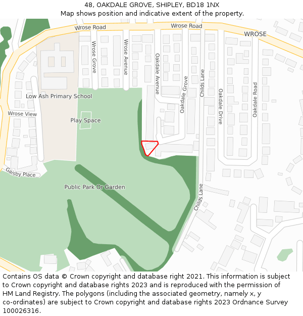 48, OAKDALE GROVE, SHIPLEY, BD18 1NX: Location map and indicative extent of plot