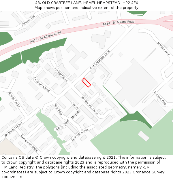 48, OLD CRABTREE LANE, HEMEL HEMPSTEAD, HP2 4EX: Location map and indicative extent of plot