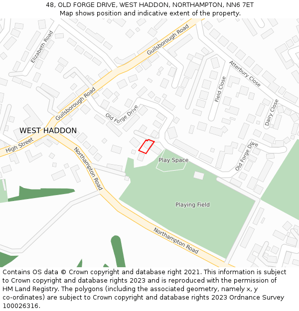 48, OLD FORGE DRIVE, WEST HADDON, NORTHAMPTON, NN6 7ET: Location map and indicative extent of plot