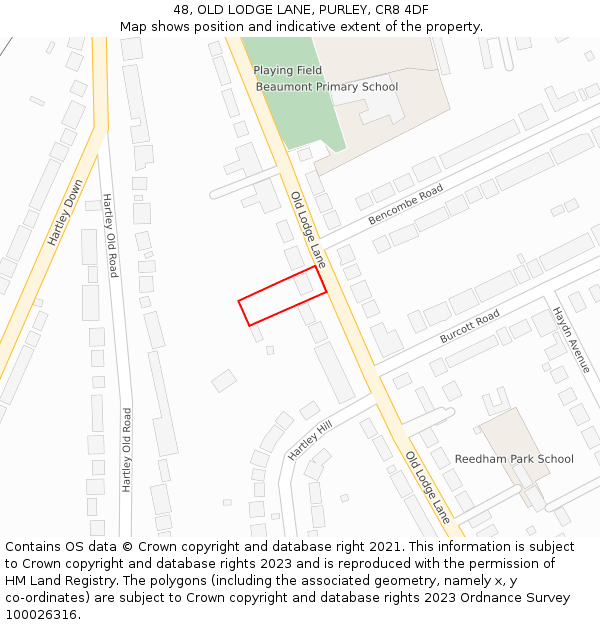 48, OLD LODGE LANE, PURLEY, CR8 4DF: Location map and indicative extent of plot